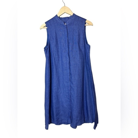 Anne Klein 100% Linen Chambray Sleeveless Mandarin Collar swing Dress Size Small - Picture 5 of 12